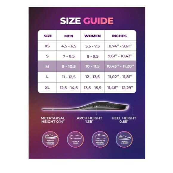 SOLD! Orthotic Shoe Insoles Strong Arch Support By EasyFeet S Men/M Women - Picture 7 of 12